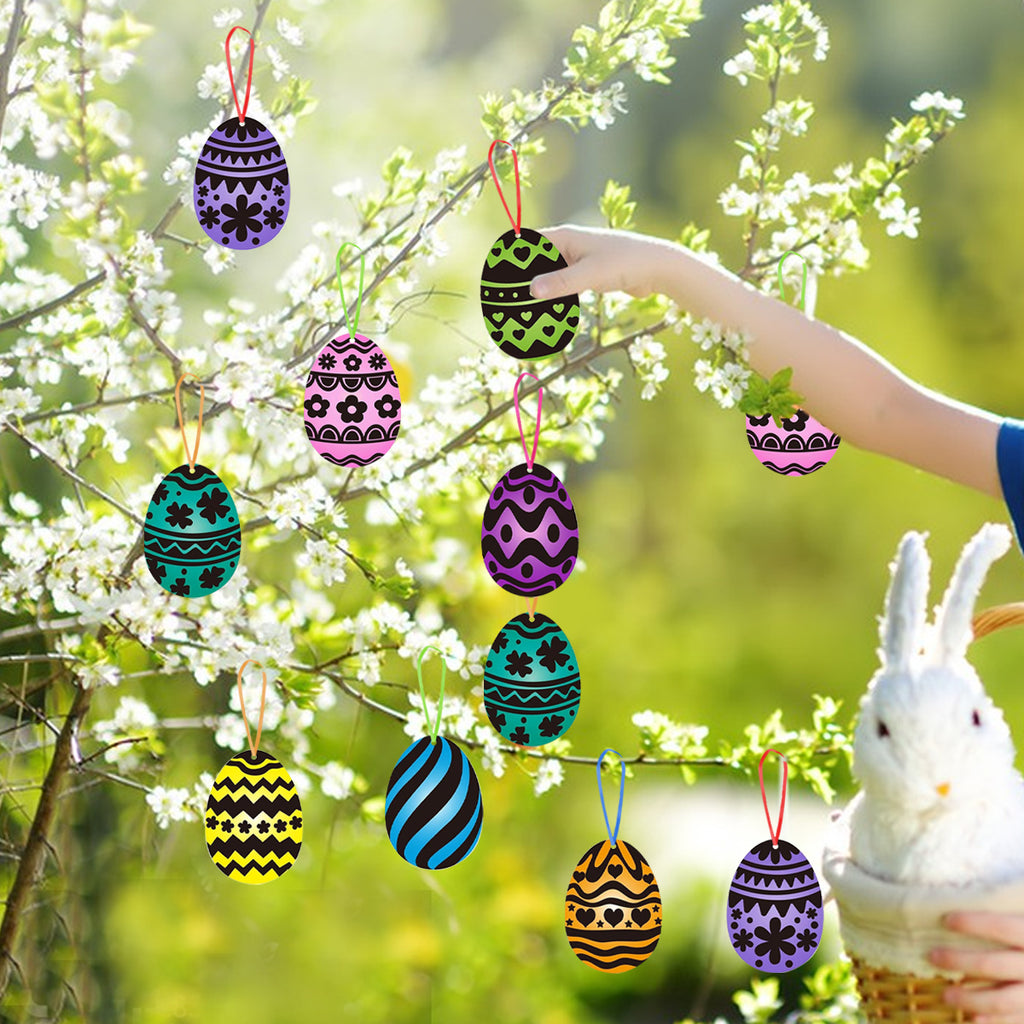 80 Pcs Easter Egg Scratch Art Set Paper Easter Ornaments