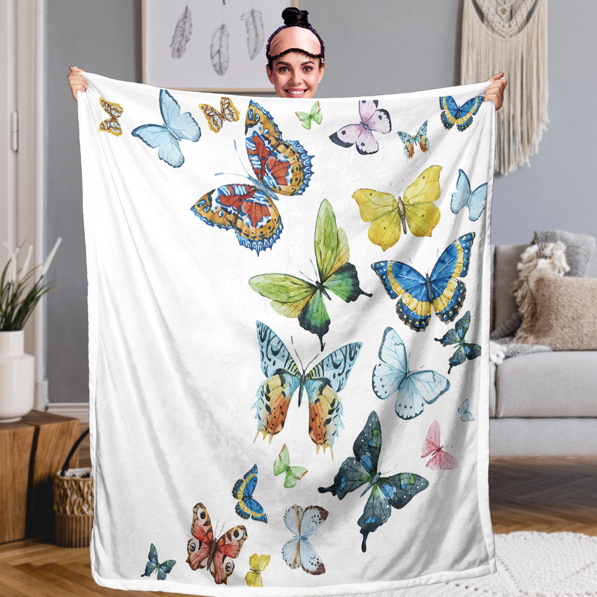 Colorful Butterfly Fluttering Printed Sherpa Fleece Blanket Soft Warm Air Conditioning Blanket For Adults Toddler Bedroom Decor Gifts 50x60 Inches 60x80 Inches