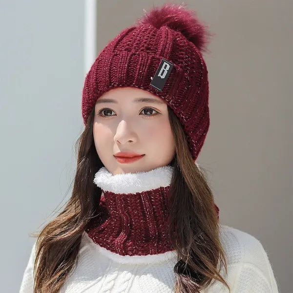 Winter Beanie Hat Scarf Set Women Warm Knitting Skull Cap For Winter Festival Gift