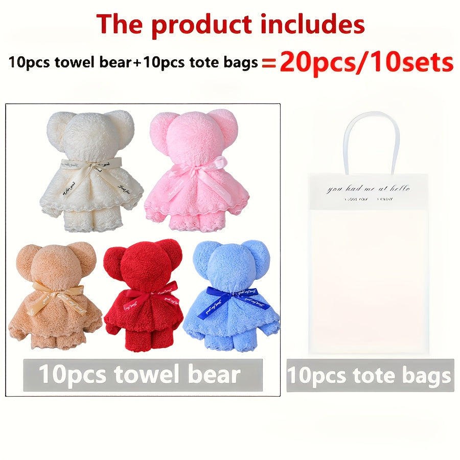 20 Piece Cute Bear Towel Gift Set - Perfect For Valentine's Day, Weddings, Birthdays, Cute Towels, Holiday Designs, Plush Material, Soft Fabric, Bathroom Accessories, Event Organizers, Holiday Shopper