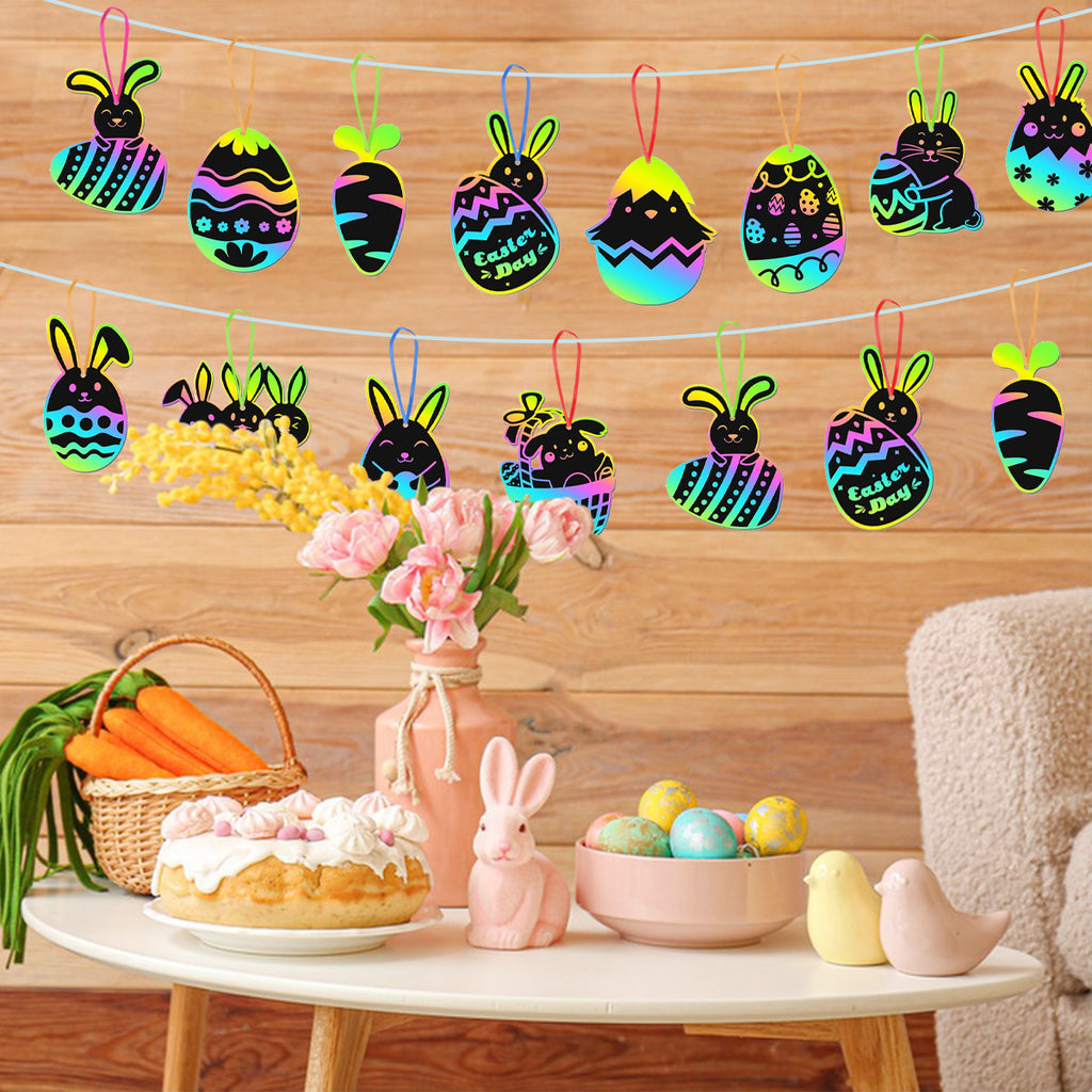 80 Pcs Easter Egg Scratch Art Set Paper Easter Ornaments