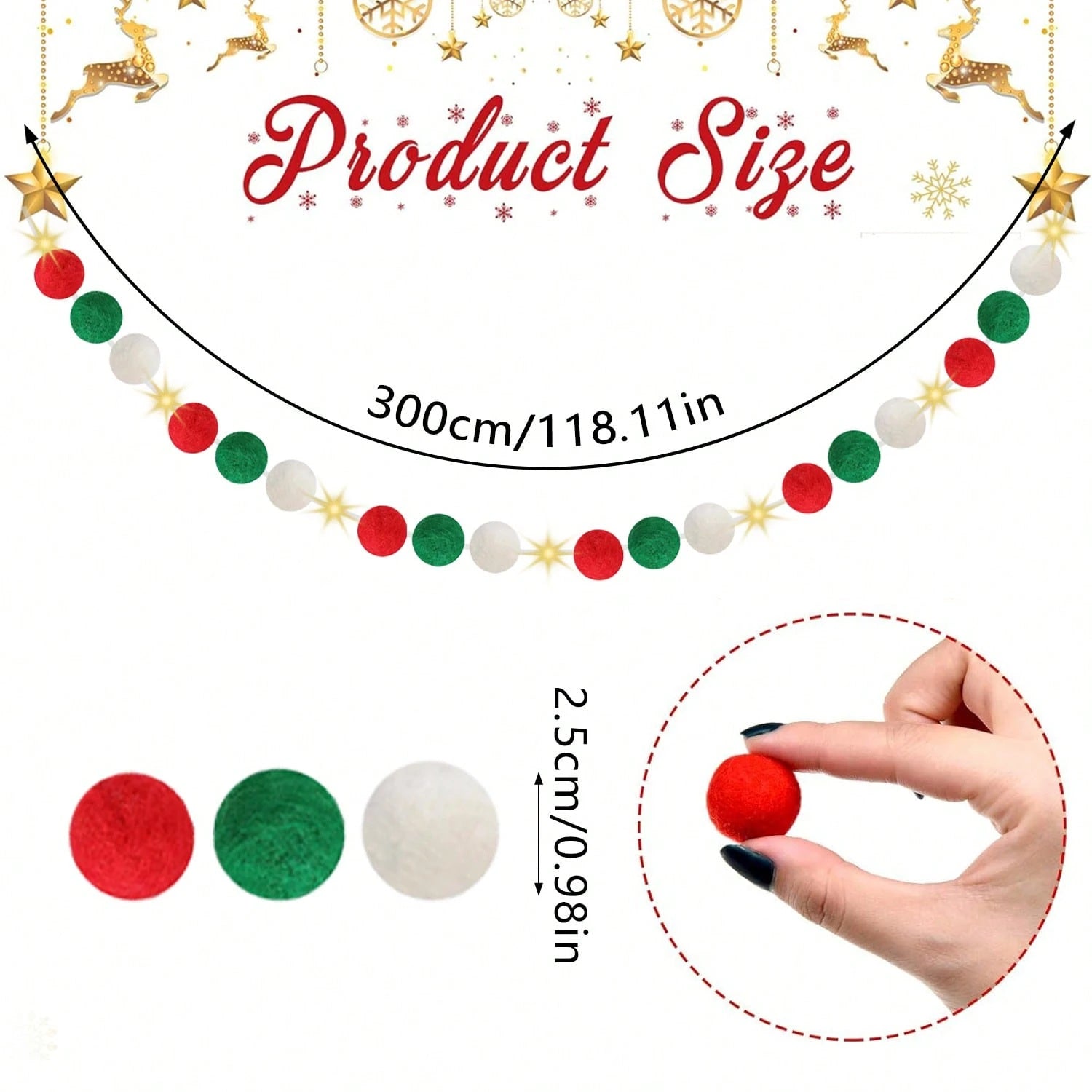 100 Pcs Christmas Pom Poms Balls With Battery String Lights Red And Green White Pompoms Pom Poms For Crafts Making DIY Holiday Christmas Decorations Supplies