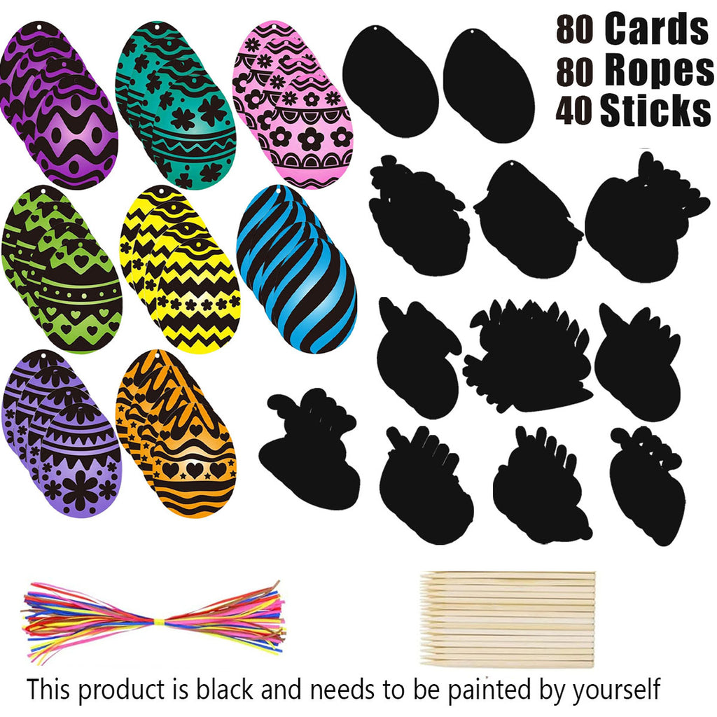 80 Pcs Easter Egg Scratch Art Set Paper Easter Ornaments
