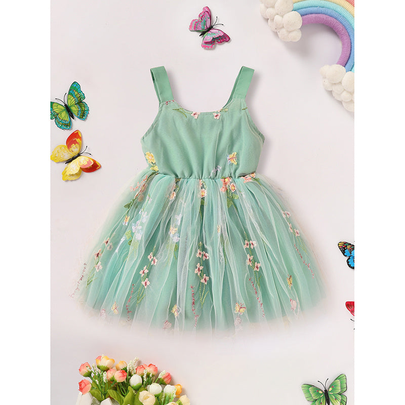 Toddler Girl Dress Sleeveless Floral Playwear Bowknot Tulle Dresses Strap Princess Sundress
