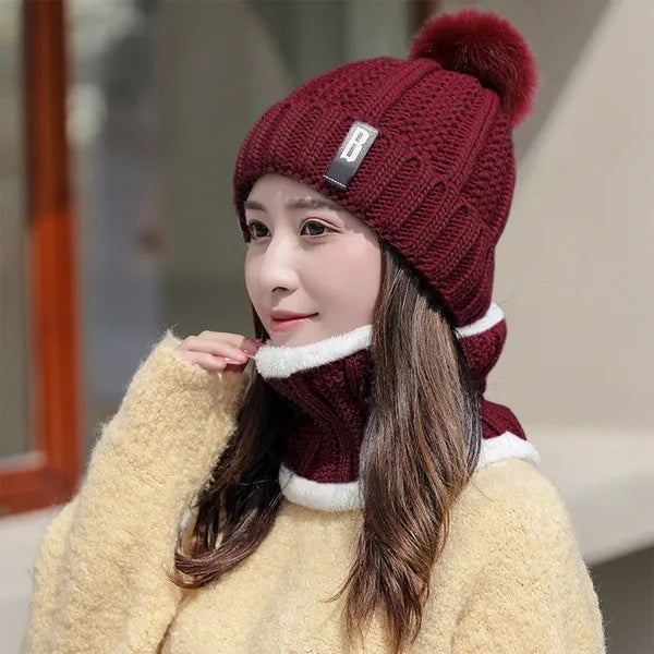 Winter Beanie Hat Scarf Set Women Warm Knitting Skull Cap For Winter Festival Gift
