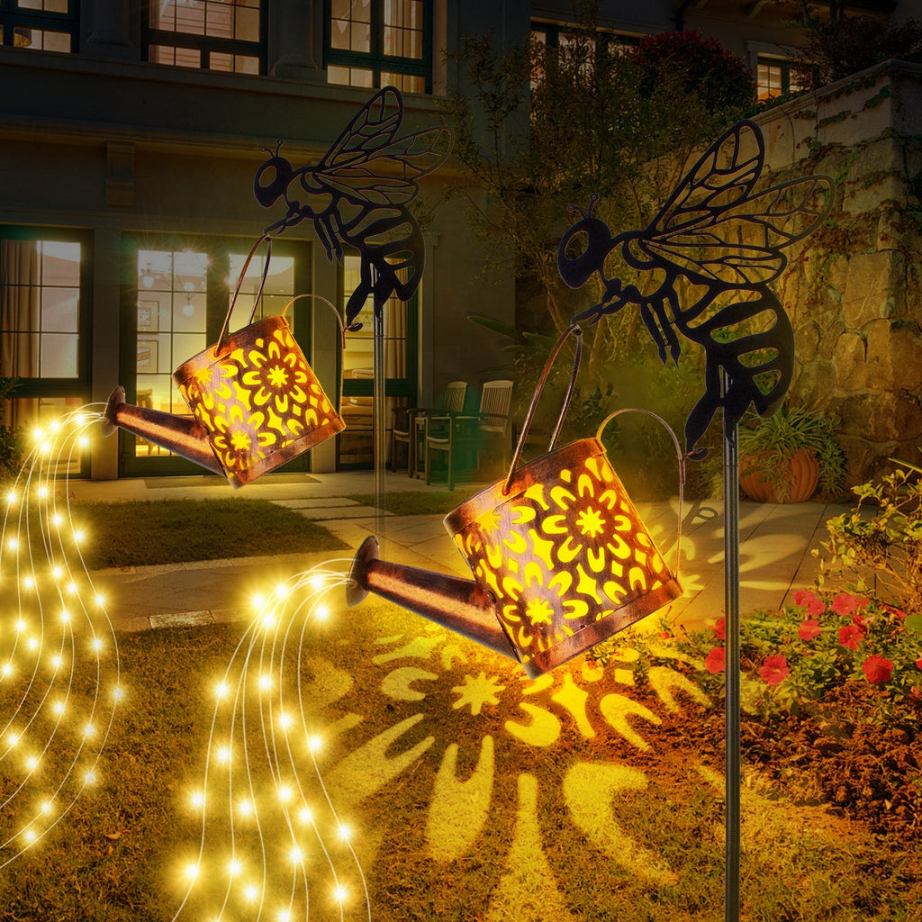 Solar Garden Lights Outdoor Decoration,Flower-shaped Lights Metal Solar Watering Can Lights Outdoor Waterproof, Small Patio Light Yard Lawn Pathway Decor, Gardening Gifts Solar Lantern Out