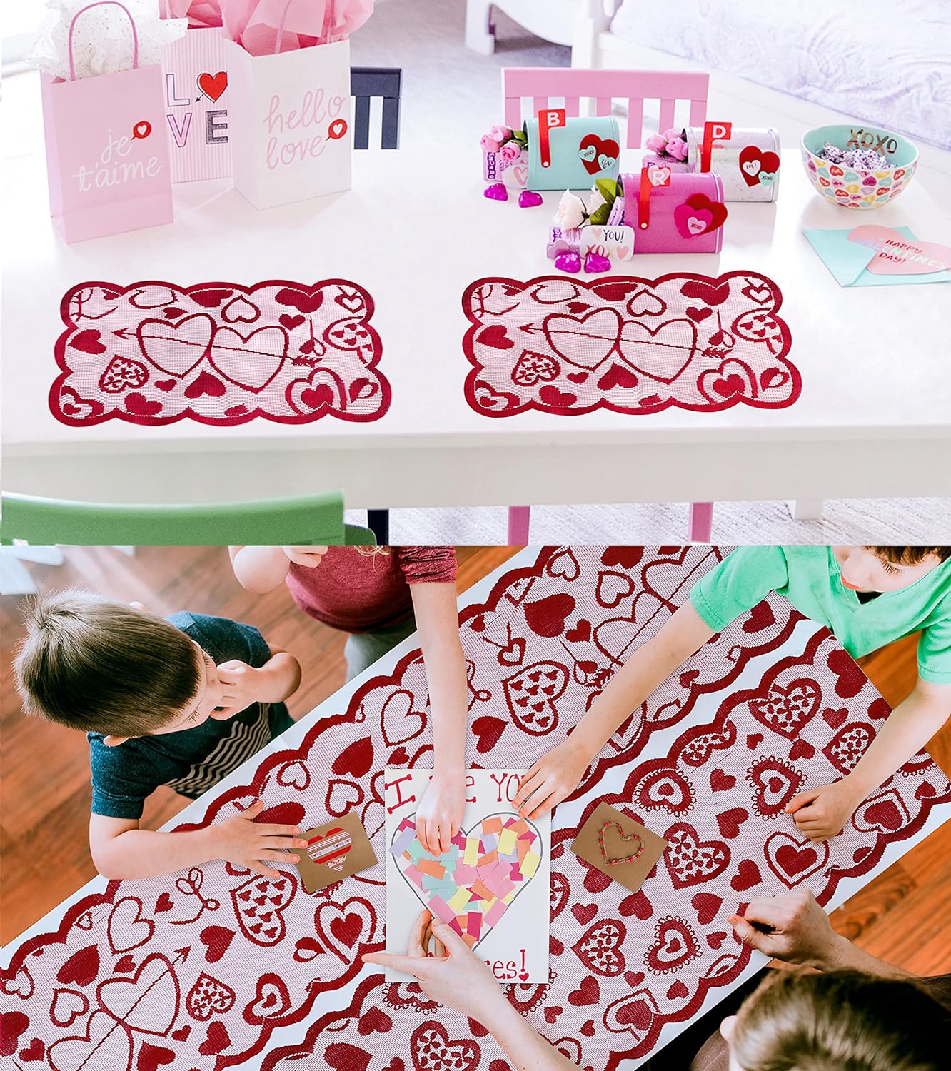 1pc Valentines Day Decorations Table Runner 13 X 72 Inch Lace Heart Table Runner For Wedding Party