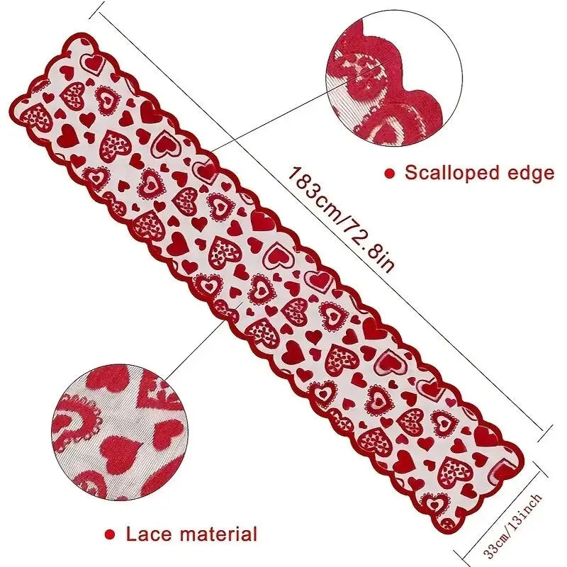 1pc Valentines Day Decorations Table Runner 13 X 72 Inch Lace Heart Table Runner For Wedding Party