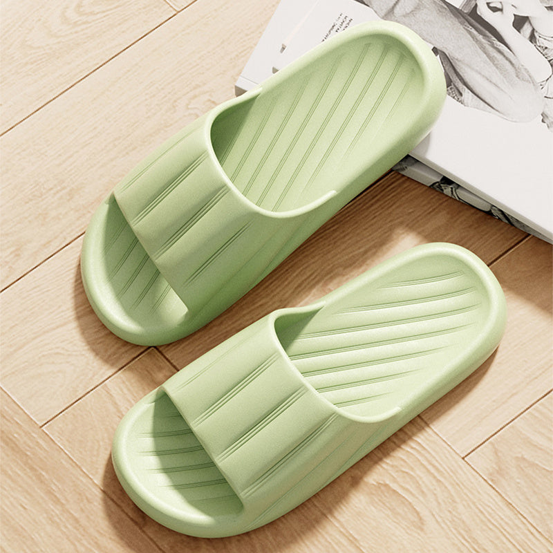Fashion Solid Color Striped Home Slippers Summer Thick Bottom Non-slip Bathroom Slipper Women Men Couples Shoes