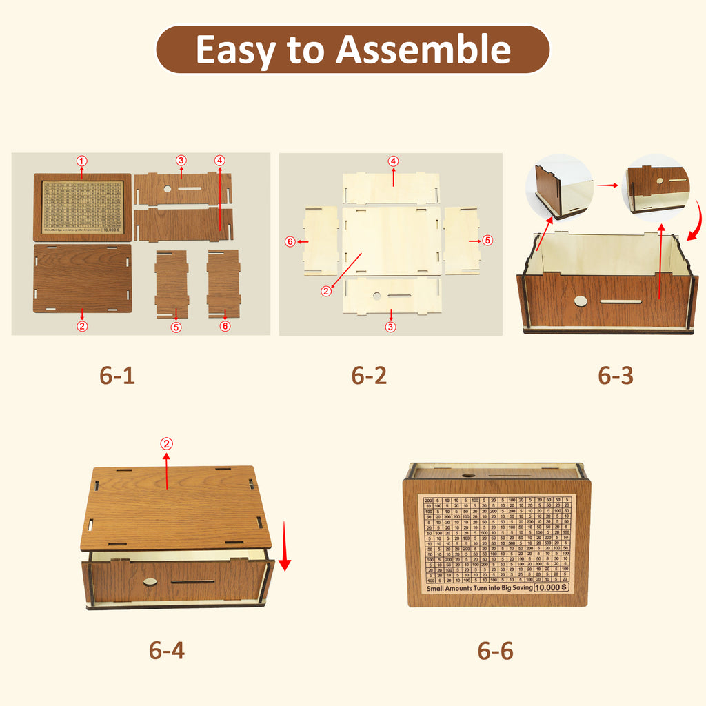 Nepfaivy Money Saving Box 10,000-10000 Savings Challenge Box, Money Box For Cash Save, Cash Vault Wooden Saver Box, Caja De Ahorro 10k, Cashbox With Counting Target, Adults Kids Gifts For Christmas