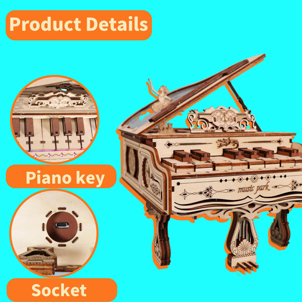 MUSIC PARK 3d Wooden Puzzle Piano Music Box Can Be Played Handmade Assembly Model Kit DIY Crafts Holidays Birthdays Christmas Gifts