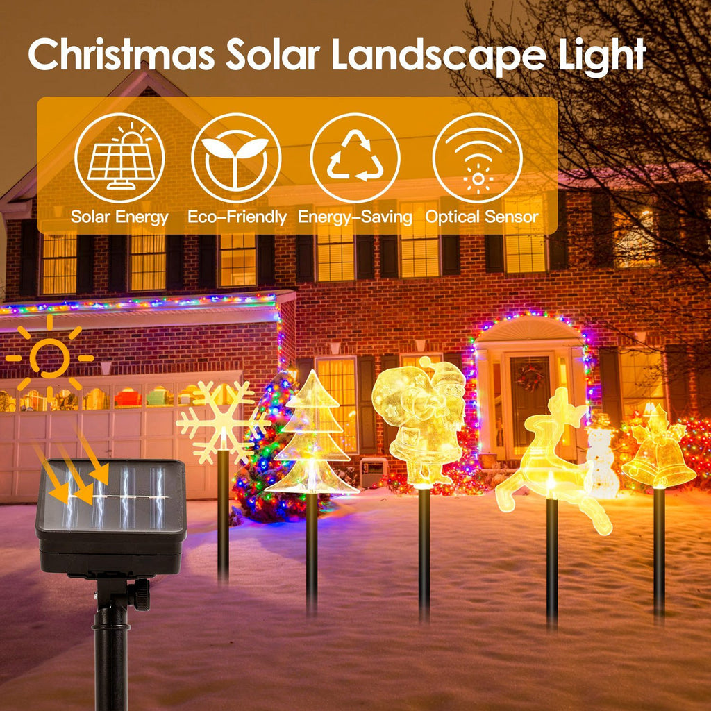 1 Set Of 5Pcs Mixed Christmas Decoration Light Solar Stake Light Waterproof Reindeer Snowflake Bell Christmas Tree Santa Claus Light Outdoor Landscape Light