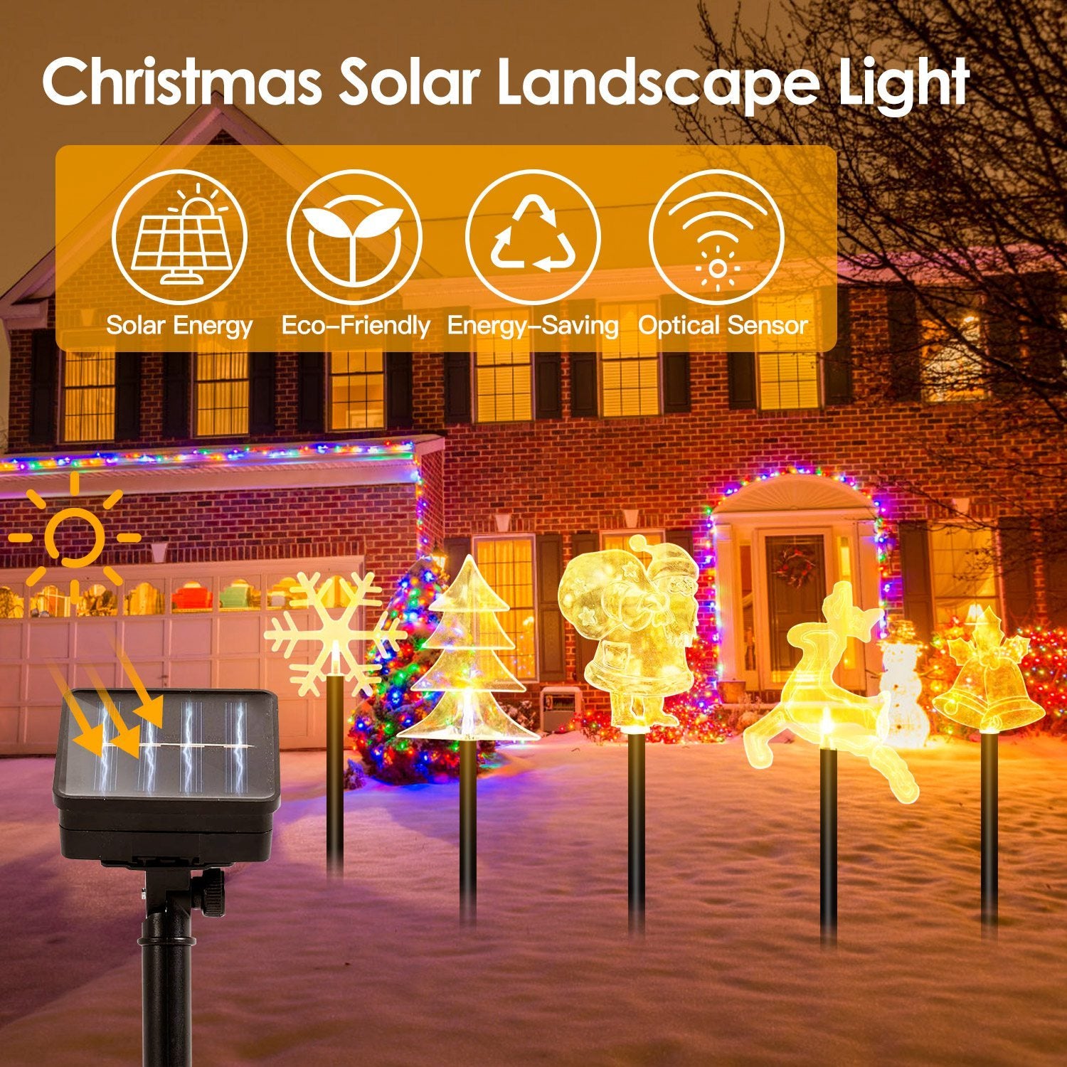 1 Set Of 5Pcs Mixed Christmas Decoration Light Solar Stake Light Waterproof Reindeer Snowflake Bell Christmas Tree Santa Claus Light Outdoor Landscape Light