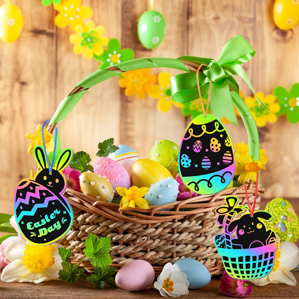 80 Pcs Easter Egg Scratch Art Set Paper Easter Ornaments