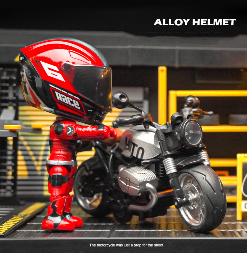 Alloy Motorcycle Rider Figurine, Detachable And Transformable Helmet Figurine, Christmas Gift