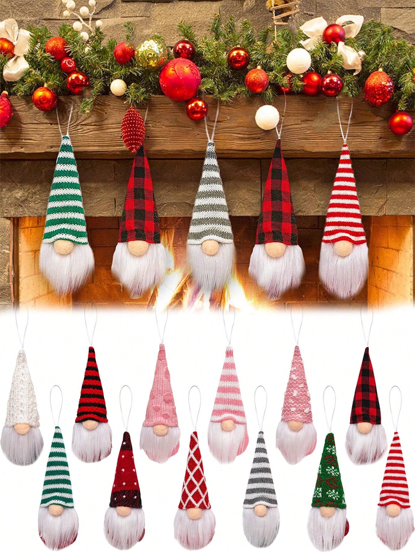 12 Pcs Christmas Gnome Ornaments Christmas Tree Decorations Pendant Ornaments Xmas Tree Hanging Small Swedish Tomte Santa Gnomes Doll Christmas Ornaments Set Holiday Party Decor
