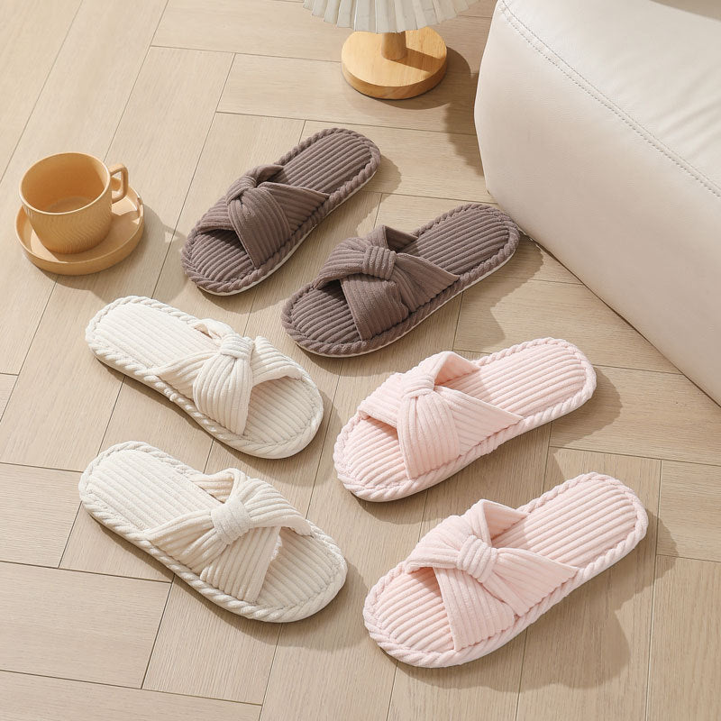 Corduroy Cross Cotton Slippers Home Warm Slippers