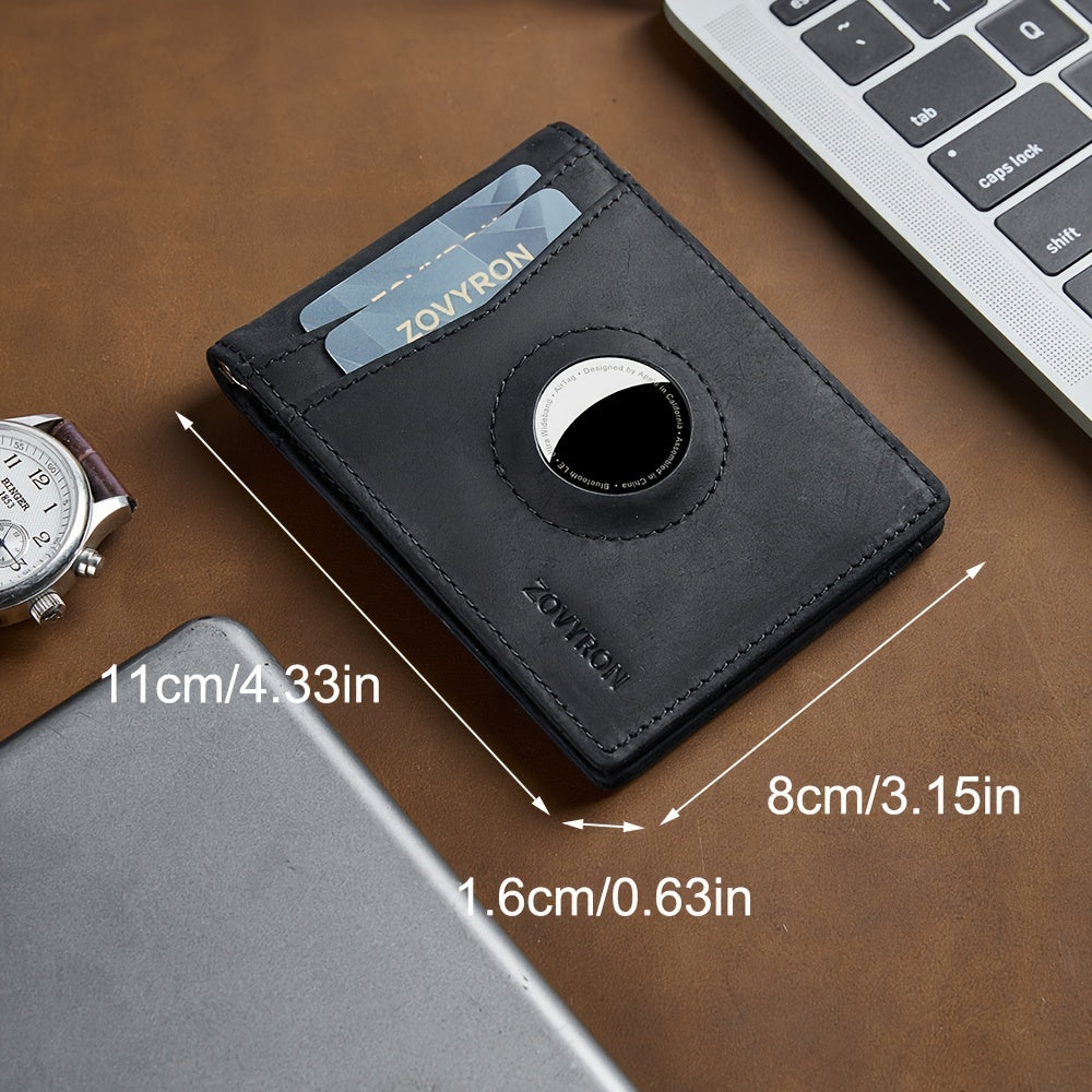 Mens Wallet Genuine Leather Slim Bifold Wallet With Airtag Holder, RFID Blocking, Front Pocket Wallet With Money Clip,ID Window Credit Card Holder