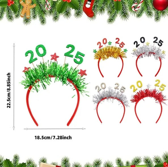 5PCS 2025 New Year Headband New Year's Eve Hat Star Hairbands Christmas Plastic Hair Bands With Sequins For New Year Eve Headpiece Birthday Carnival Party Props Decoration
