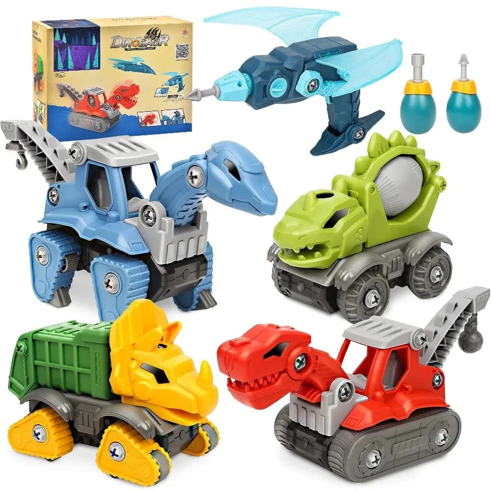 5 Pack Take Apart Dinosaur Set With Electric Drill, Construction Building Toy For Boys, Ideal Xmas Birthday Gift