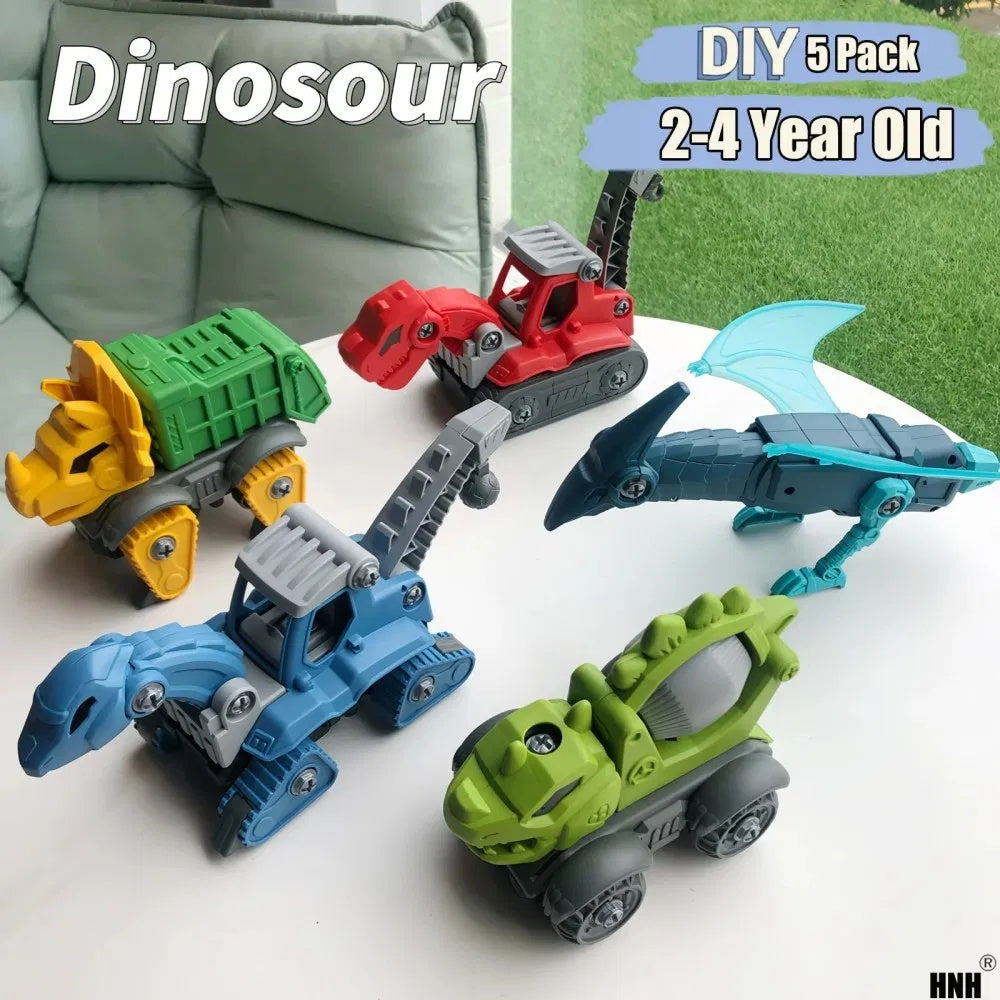 5 Pack Take Apart Dinosaur Set With Electric Drill, Construction Building Toy For Boys, Ideal Xmas Birthday Gift