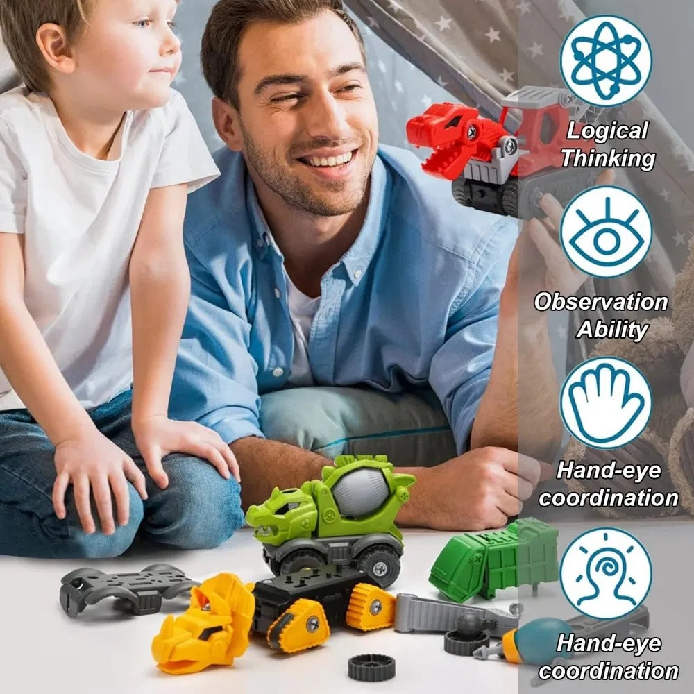 5 Pack Take Apart Dinosaur Set With Electric Drill, Construction Building Toy For Boys, Ideal Xmas Birthday Gift