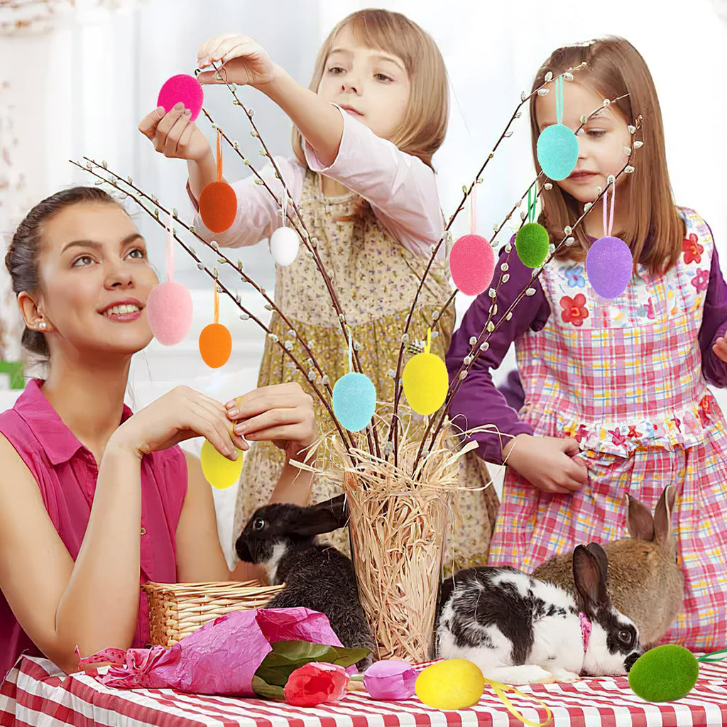 24 Pcs Felted Easter Eggs, Wool Easter Egg With Foam Filling Surprise Decor For Garland Crafts Home Tray Party Decoration