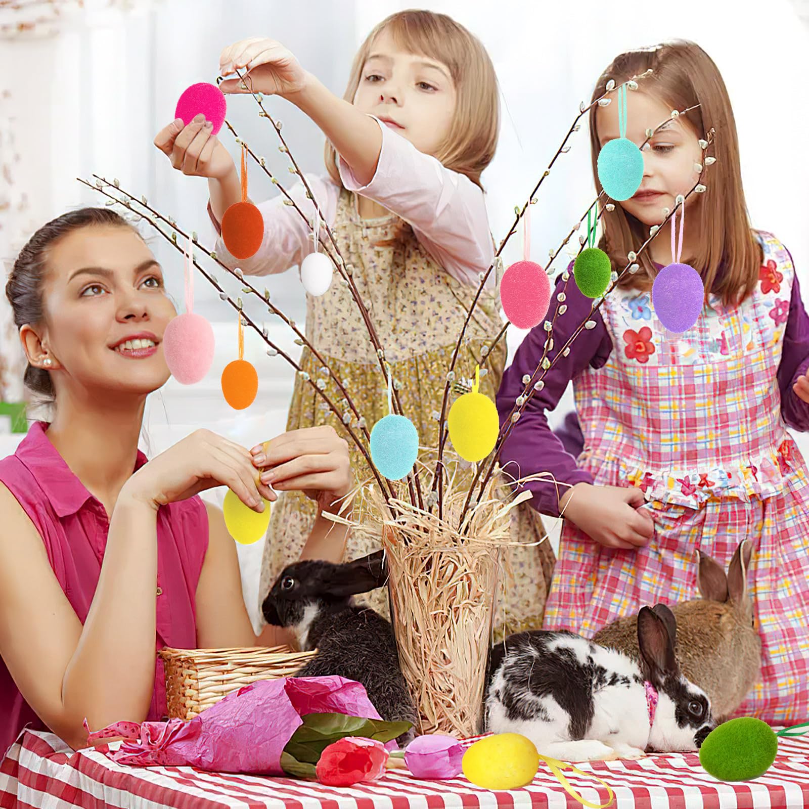 24 Pcs Felted Easter Eggs, Wool Easter Egg With Foam Filling Surprise Decor For Garland Crafts Home Tray Party Decoration