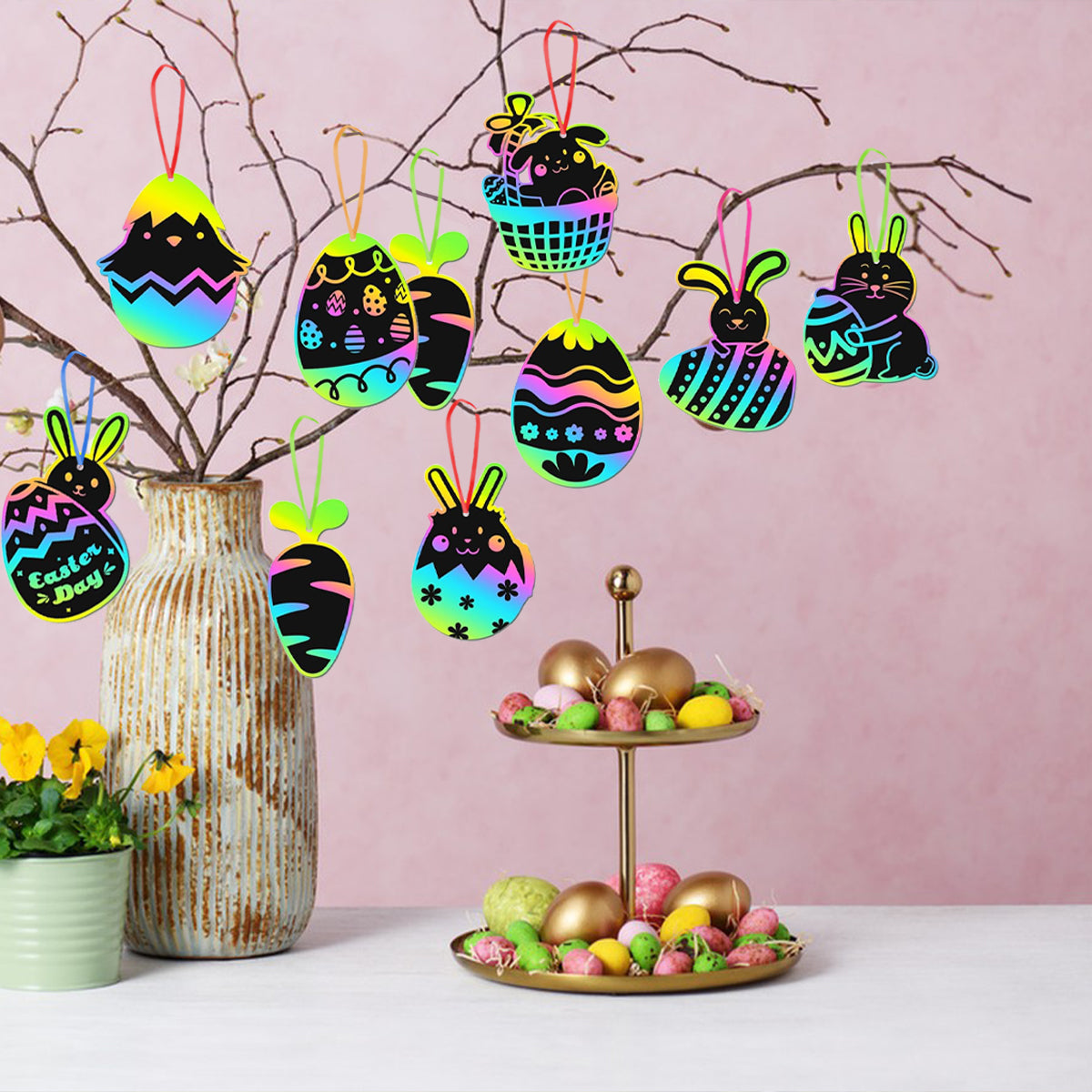 80 Pcs Easter Egg Scratch Art Set Paper Easter Ornaments