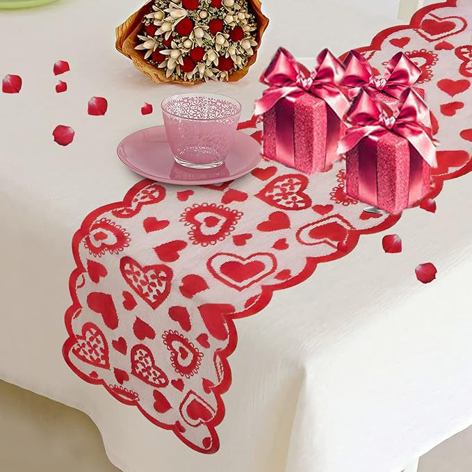 1pc Valentines Day Decorations Table Runner 13 X 72 Inch Lace Heart Table Runner For Wedding Party