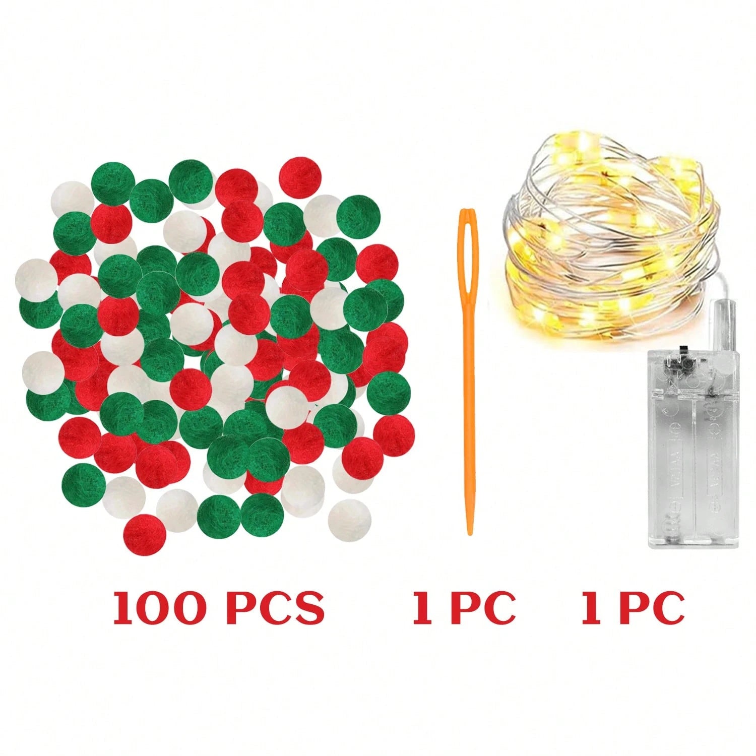 100 Pcs Christmas Pom Poms Balls With Battery String Lights Red And Green White Pompoms Pom Poms For Crafts Making DIY Holiday Christmas Decorations Supplies