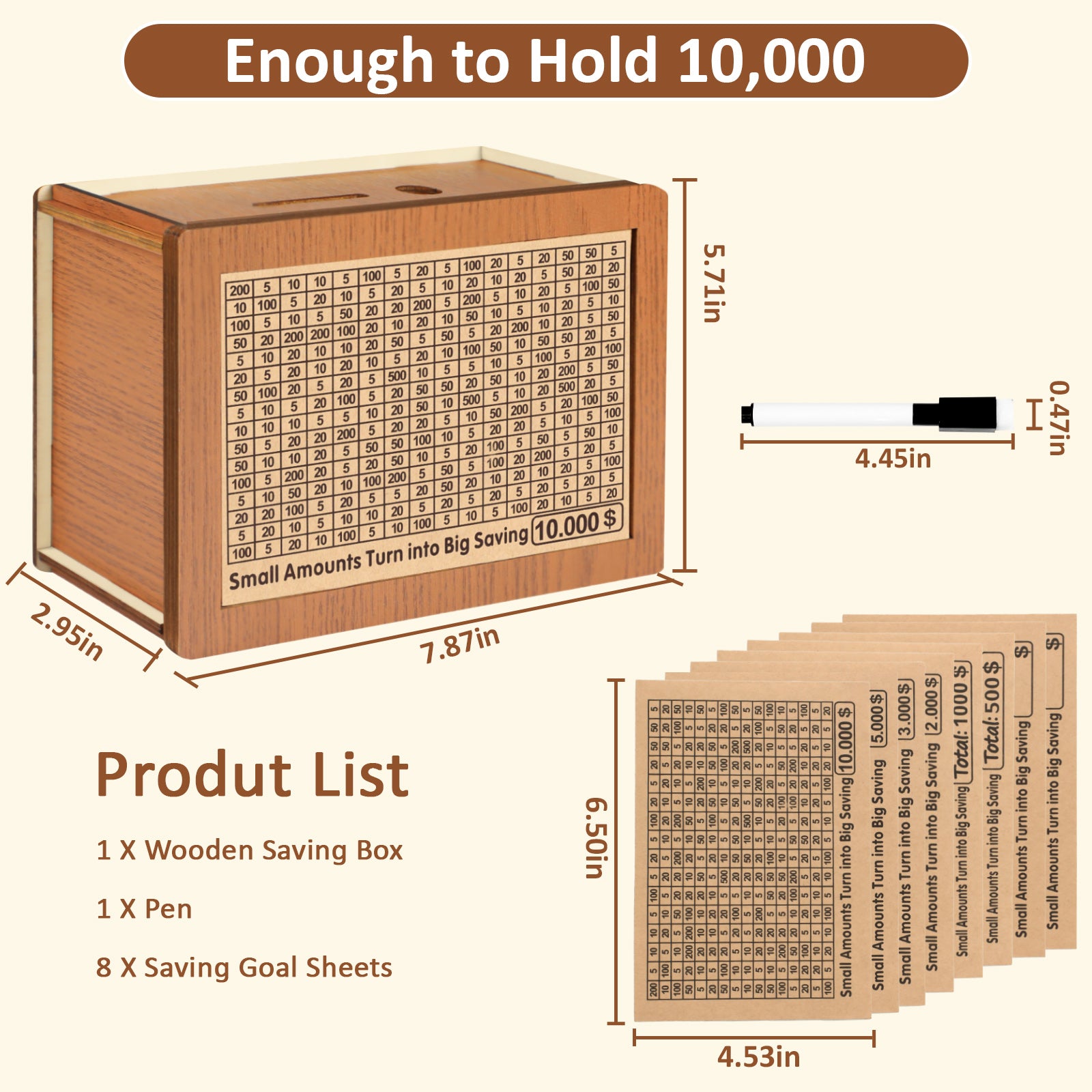 Nepfaivy Money Saving Box 10,000-10000 Savings Challenge Box, Money Box For Cash Save, Cash Vault Wooden Saver Box, Caja De Ahorro 10k, Cashbox With Counting Target, Adults Kids Gifts For Christmas