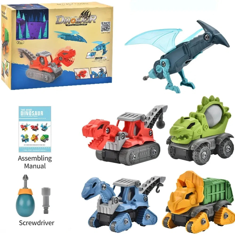 5 Pack Take Apart Dinosaur Set With Electric Drill, Construction Building Toy For Boys, Ideal Xmas Birthday Gift