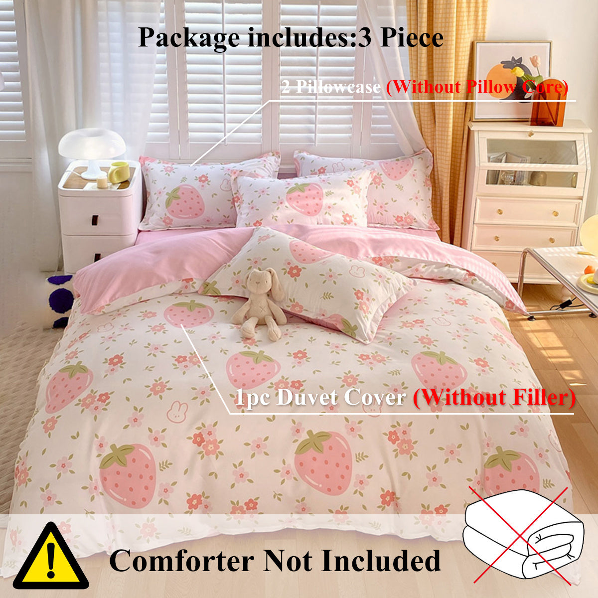 3 Piece Strawberry Duvet Cover Set Strawberry Print Bedding For Home Bedroom Decor Microfiber Quilt Cover Gifts Twin Full Queen King Size
