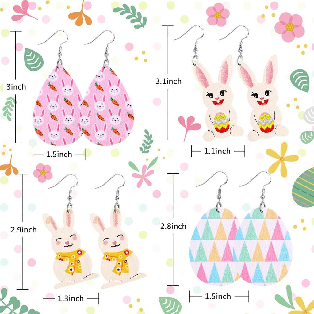 9 Pairs Easter Faux Leather Earrings For Women Lightweight Leaf Long Dangle Teardrop Earrings For Easter Egg Hunt Party Supplies Easter Dress Up