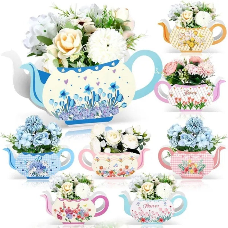 24Pcs Tea Party Table Centerpieces 4 Styles Teapot Shape Flower Box Paper Teapot Gift Box