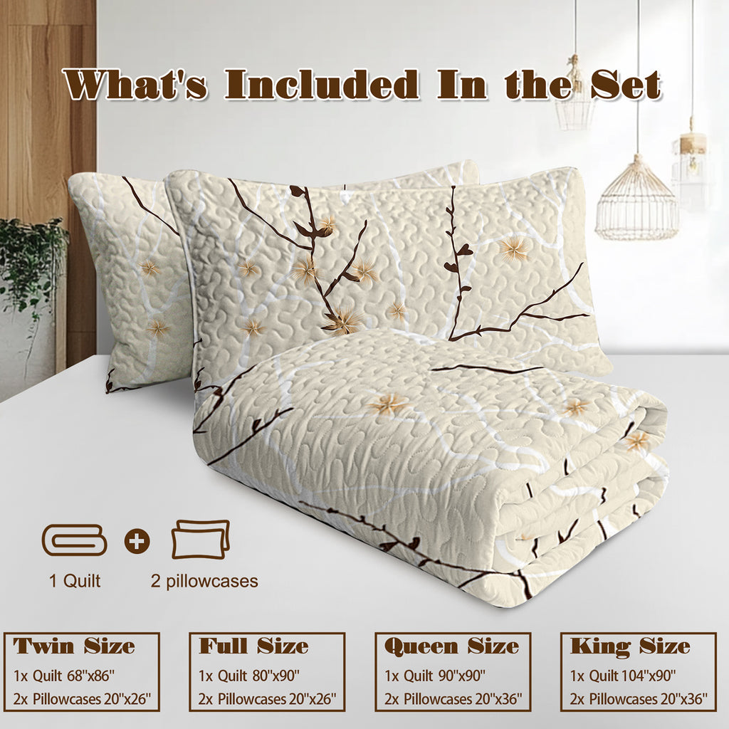 3pcs Minimalist Tree Branch Patterned Blankets Suitable For All Seasons, Including Flower And Autumn Leaf Bedding Sets With 2 Pillowcases, Suitable For Children And Adults