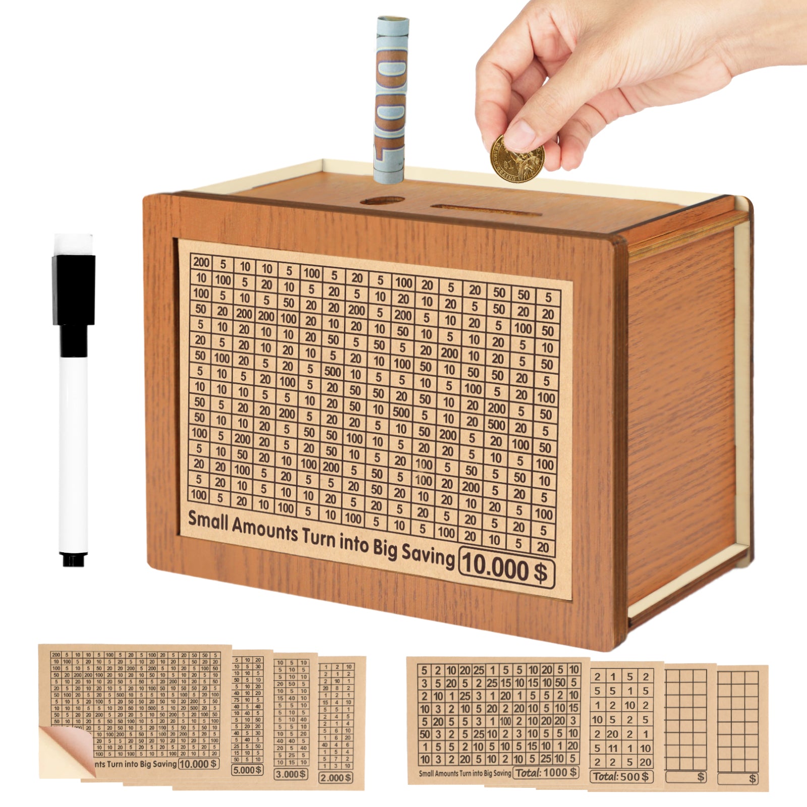 Nepfaivy Money Saving Box 10,000-10000 Savings Challenge Box, Money Box For Cash Save, Cash Vault Wooden Saver Box, Caja De Ahorro 10k, Cashbox With Counting Target, Adults Kids Gifts For Christmas