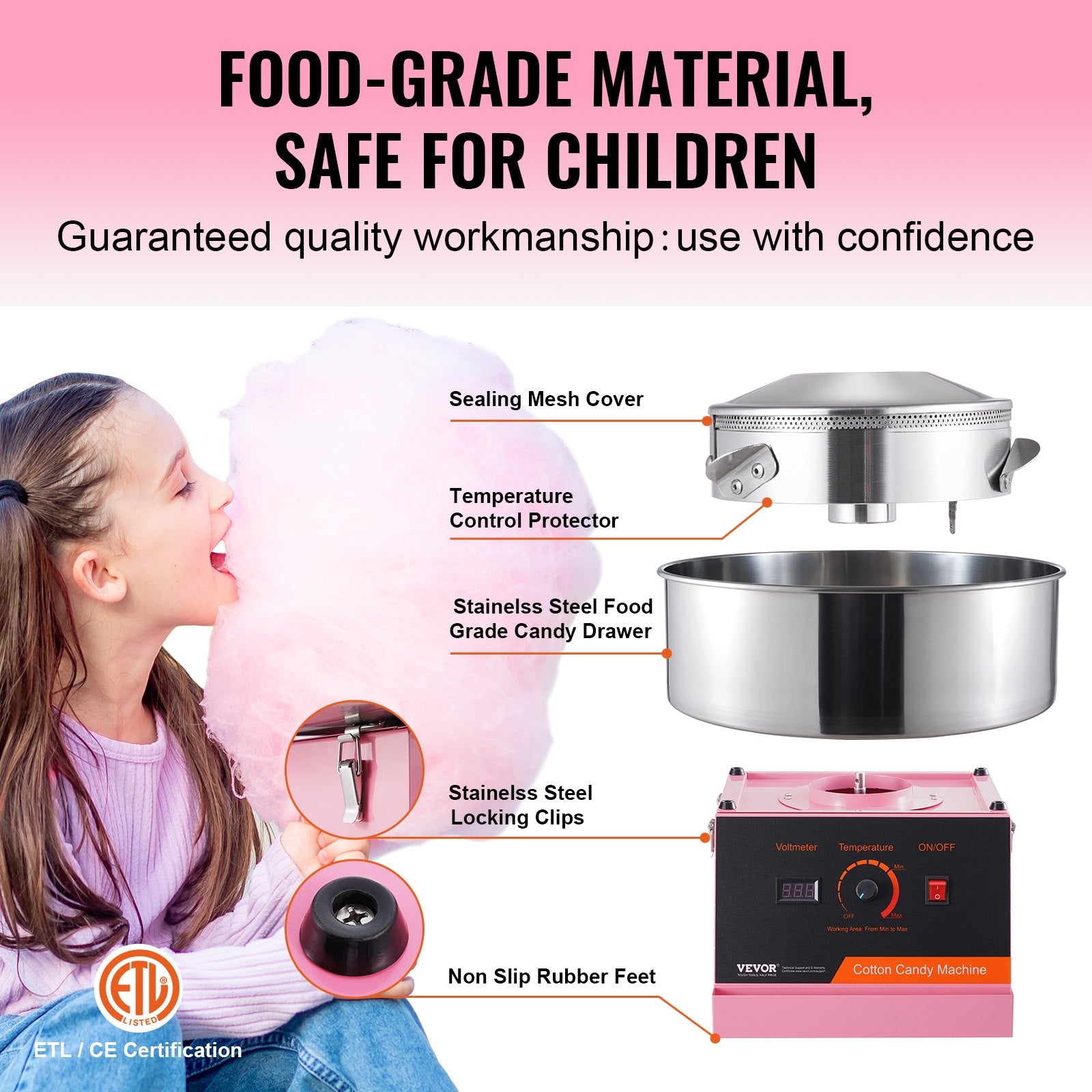 Electric Cotton Candy Machine, 1000W Candy Floss Maker, Commercial Cotton Candy Machine With Stainless Steel Bowl, And Sugar Scoop, Perfect For Home Kids Birthday, Family Party (Pink)