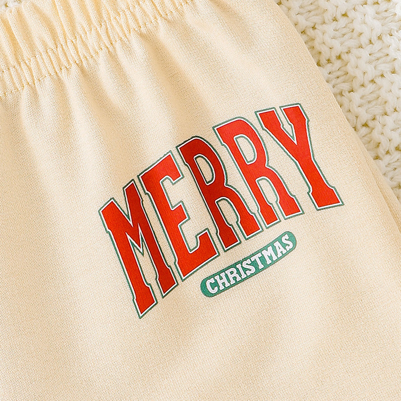 Baby Girls 2Pcs Christmas Outfits MERRY Christmas Letter Print Round Neck Long Sleeve Sweatshirt & Pants Set