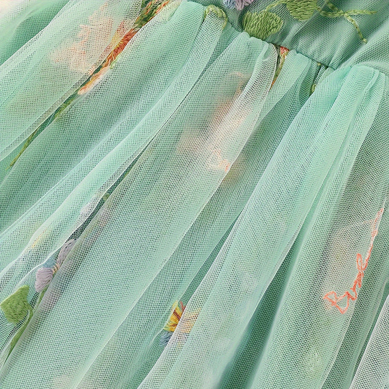 Toddler Girl Dress Sleeveless Floral Playwear Bowknot Tulle Dresses Strap Princess Sundress