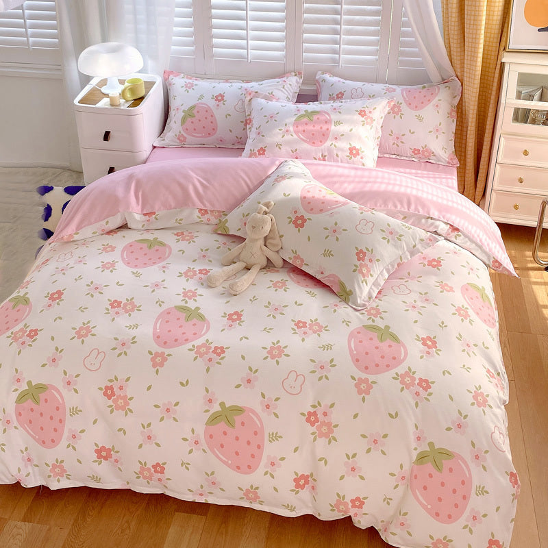 3 Piece Strawberry Duvet Cover Set Strawberry Print Bedding For Home Bedroom Decor Microfiber Quilt Cover Gifts Twin Full Queen King Size