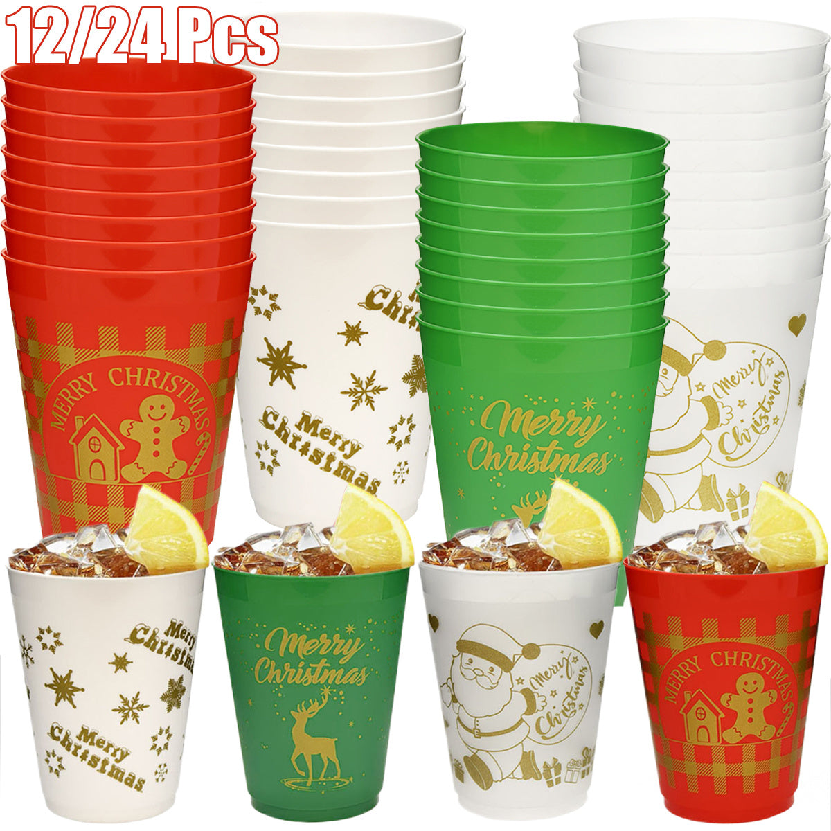 12Pcs Christmas Drink Cups