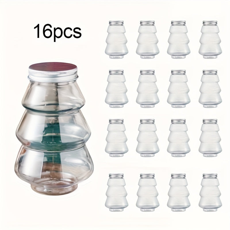 Christmas Tree-shaped Jar Set Of 16, 16.91oz, PET Jars With Metal Lids, Comes With A Thank You Card, Suitable For Holiday Gifts And Decorations, Christmas Ornaments, Multi-piece Party Gift Set, Party