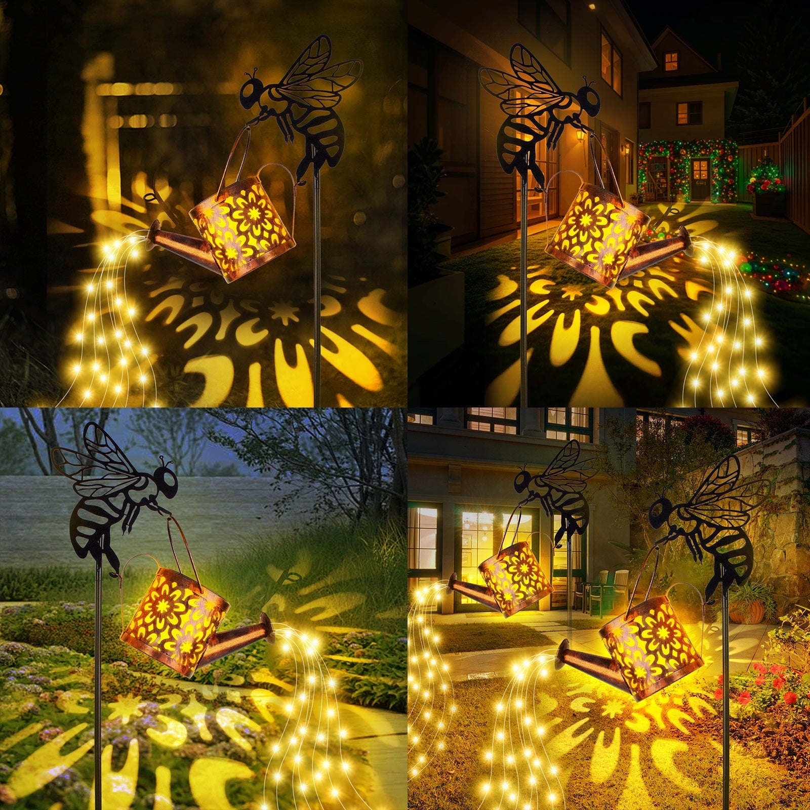 Solar Garden Lights Outdoor Decoration,Flower-shaped Lights Metal Solar Watering Can Lights Outdoor Waterproof, Small Patio Light Yard Lawn Pathway Decor, Gardening Gifts Solar Lantern Out