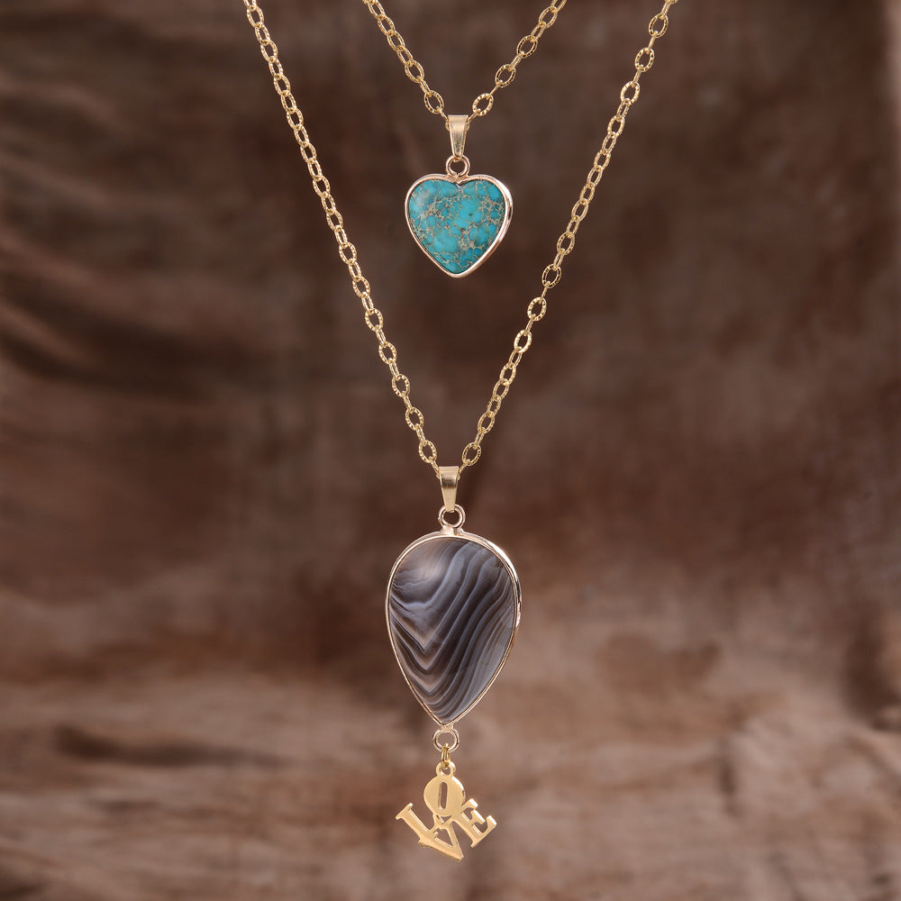 Moonstone Pendant Double Chain Necklace Valentine's Day
