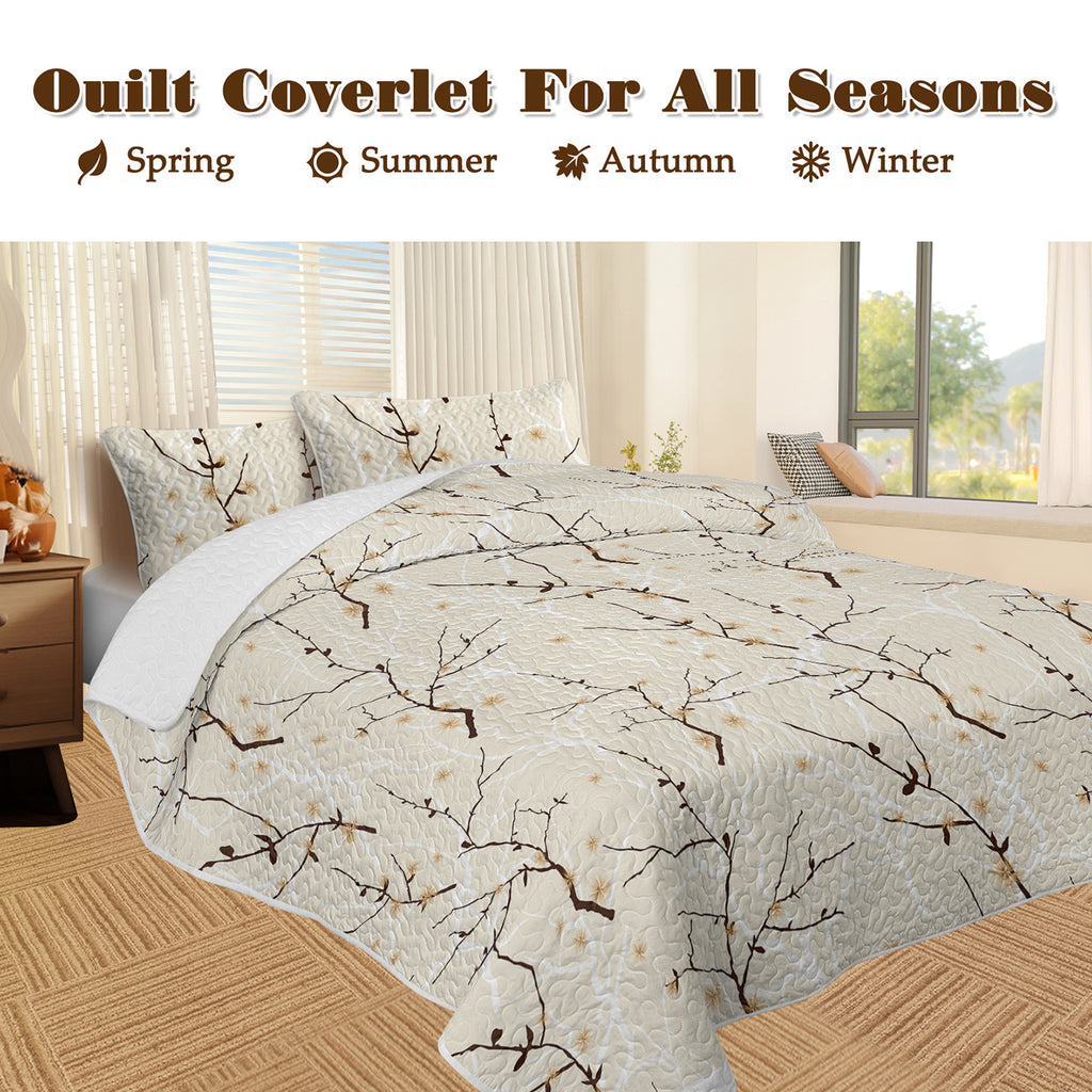 3pcs Minimalist Tree Branch Patterned Blankets Suitable For All Seasons, Including Flower And Autumn Leaf Bedding Sets With 2 Pillowcases, Suitable For Children And Adults