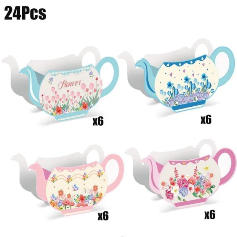 24Pcs Tea Party Table Centerpieces 4 Styles Teapot Shape Flower Box Paper Teapot Gift Box