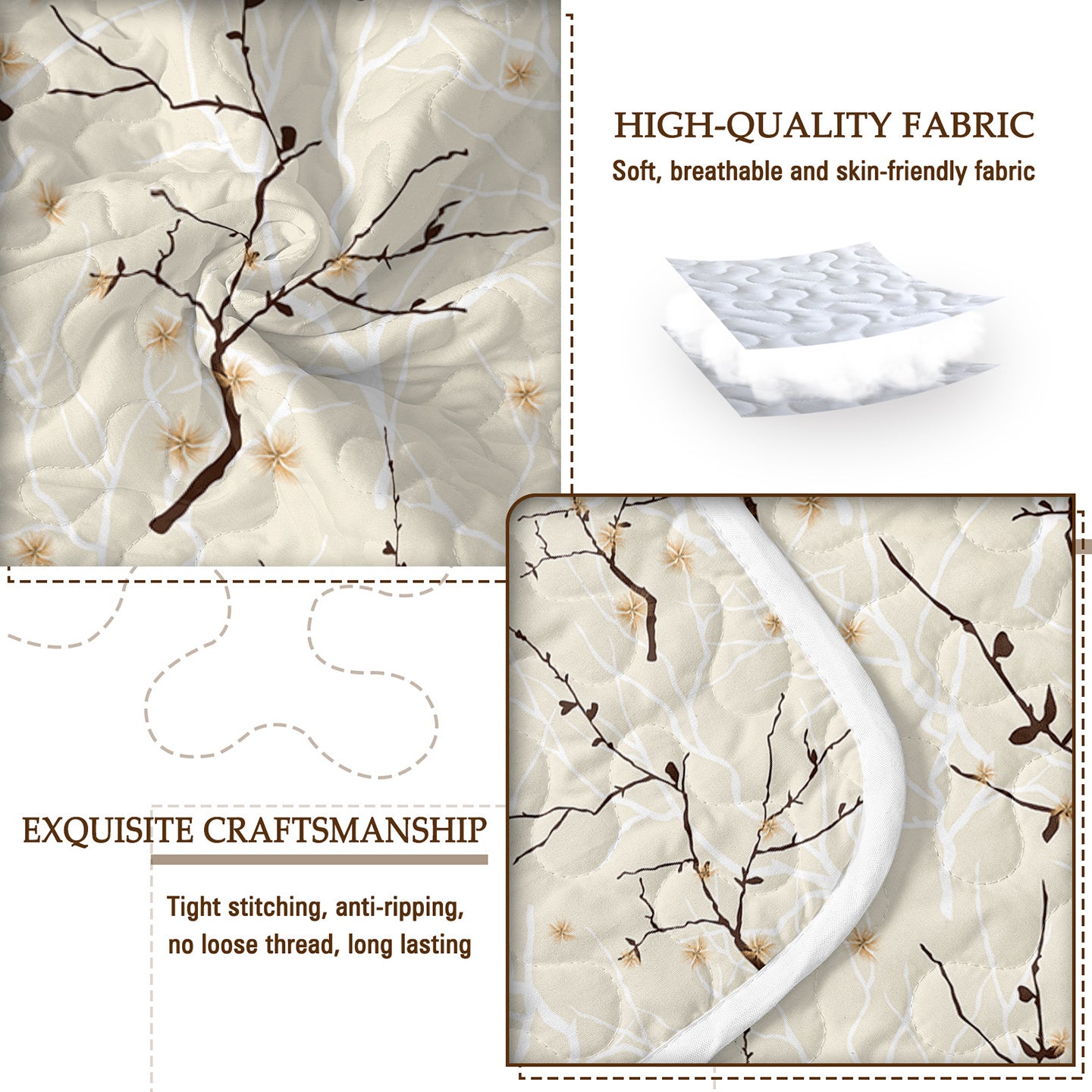 3pcs Minimalist Tree Branch Patterned Blankets Suitable For All Seasons, Including Flower And Autumn Leaf Bedding Sets With 2 Pillowcases, Suitable For Children And Adults