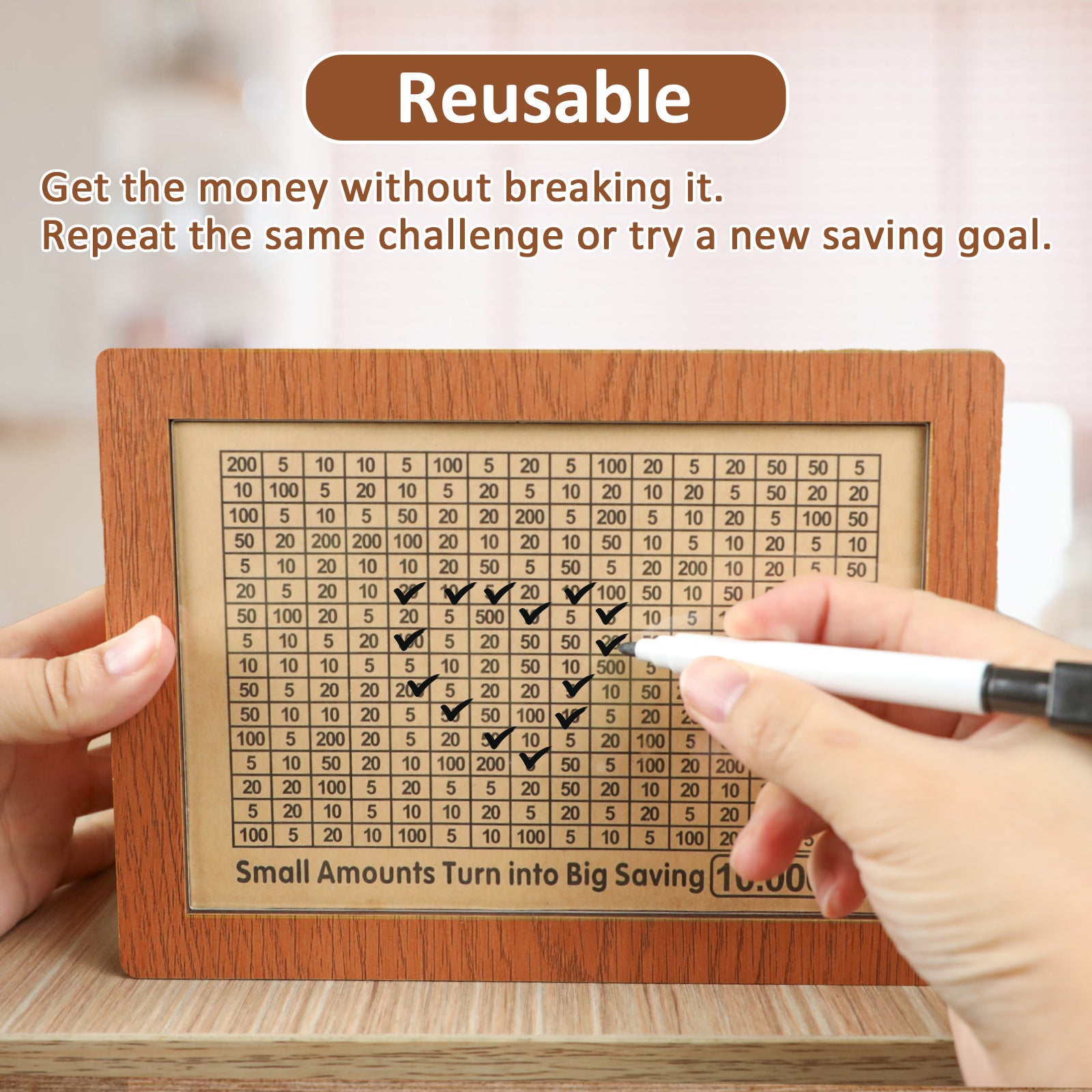 Nepfaivy Money Saving Box 10,000-10000 Savings Challenge Box, Money Box For Cash Save, Cash Vault Wooden Saver Box, Caja De Ahorro 10k, Cashbox With Counting Target, Adults Kids Gifts For Christmas